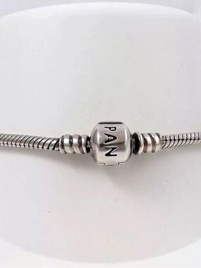 Pandora Sterling Silver Barrel Clasp Starter Bracelet w 2 spacer charms